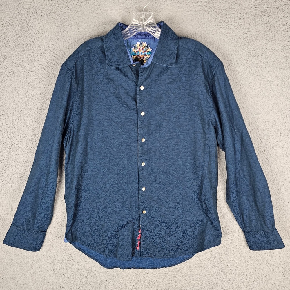 Robert Graham Button Down Mens L Blue Paisley Jacquard Long Sleeve Luxury Shirt